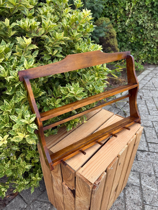 Vintage Wooden Wall Rack, Mug Holder with 6 Pegs, Spice Shelf, Plate Display, Rustic Kitchen Organizer, Farmhouse Hanging Storage