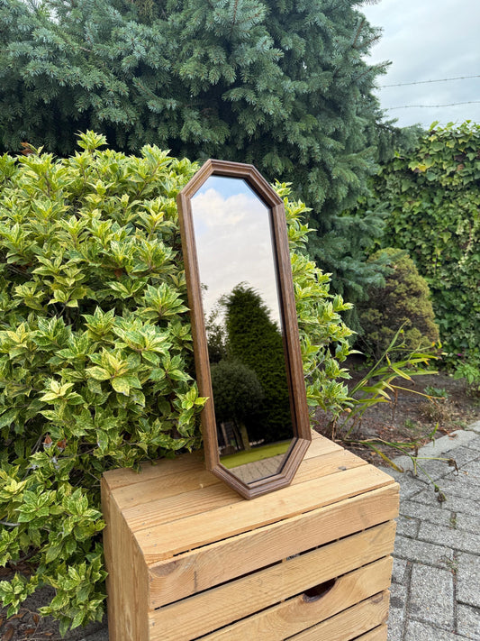 Vintage Wooden Wall Mirror, Octagonal 8 Corner Frame Mirror, Rustic Hanging Mirror, Geometric Wooden Frame Wall Decor