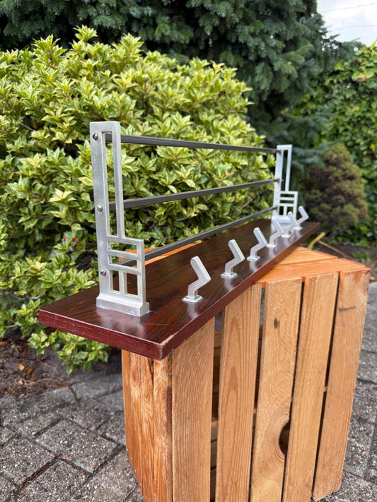 Vintage Mid Century Coat Rack, Metal Hooks, Wall Mounted Wood Organizer, MCM Entryway Decor, Retro 60s Home Storage Solution