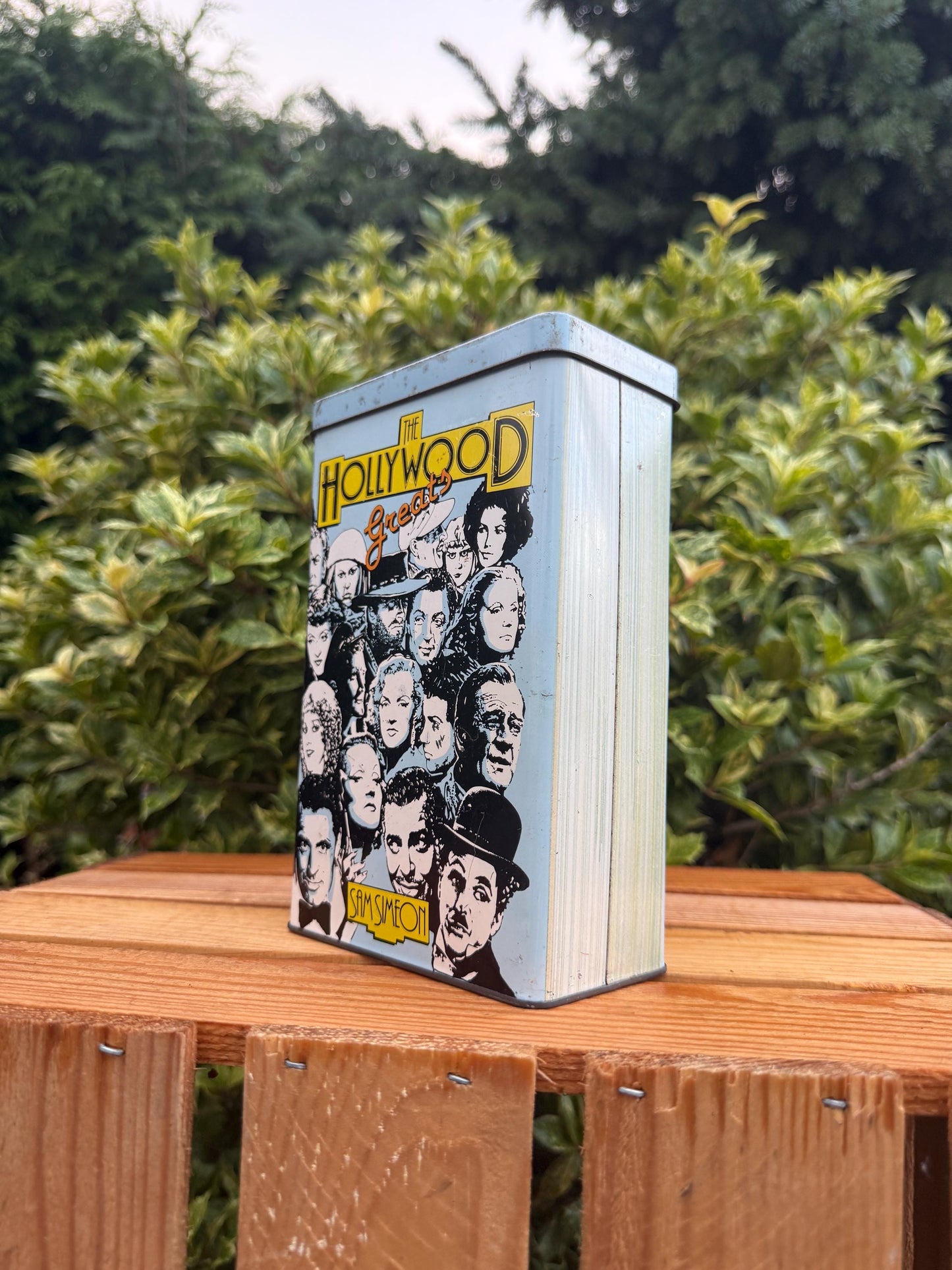 Vintage Hollywood Greats Tin, Sam Simeon Movie Stars Storage Box, Small Metal Collectible Container, Classic Film Memorabilia