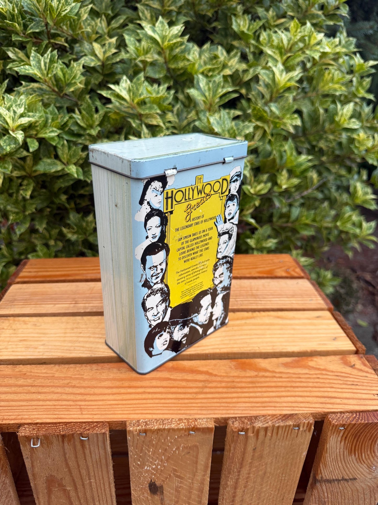 Vintage Hollywood Greats Tin, Sam Simeon Movie Stars Storage Box, Small Metal Collectible Container, Classic Film Memorabilia