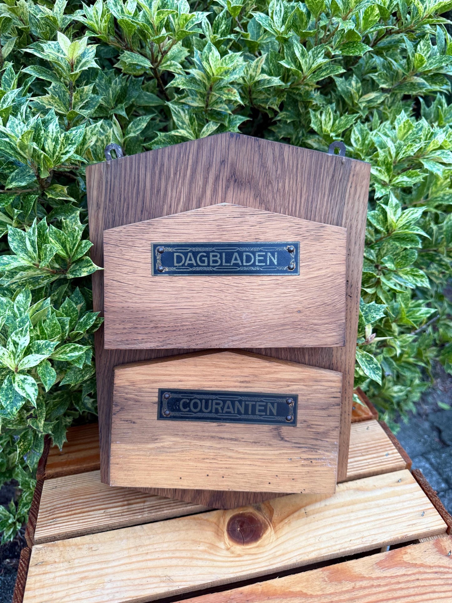 Vintage Wooden Newspaper Rack, Wall Mounted Magazine Holder, Dutch Dagbladen Couranten Organizer, Rustic Wood Storage, Fixer Upper Project