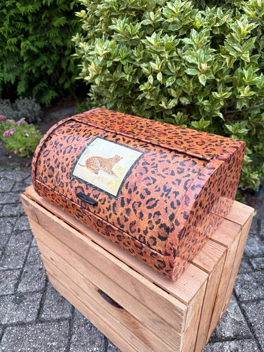 Unique Vintage Metal Bread Box, Leopard Print Bread Bin, Retro Kitchen Storage, Animal Print Breadbox, Jungle Home Decor Tin
