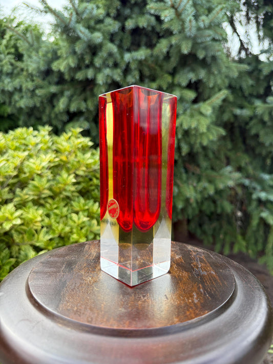 Vintage Murano Sommerso Red Faceted Glass Vase, Italian Mandruzzato Style, Mid Century Modern Art Glass, Collectible Home Decor