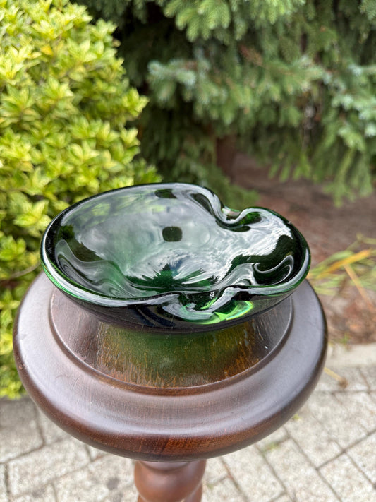 Vintage Green Murano Glass Bowl Ashtray, Organic Freeform Design, Mid Century Modern Art Glass, Collectible Italy Decor