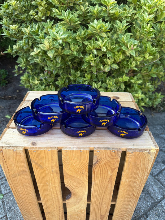 Vintage Blue Glass Camel Ashtray, French Advertising Ashtray, Made In France, Cigarette Cigar Tray, Vintage Barware Collectible