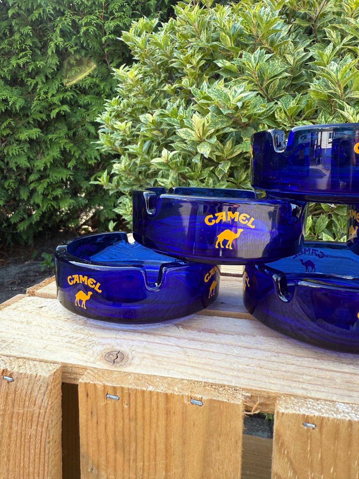 Vintage Blue Glass Camel Ashtray, French Advertising Ashtray, Made In France, Cigarette Cigar Tray, Vintage Barware Collectible