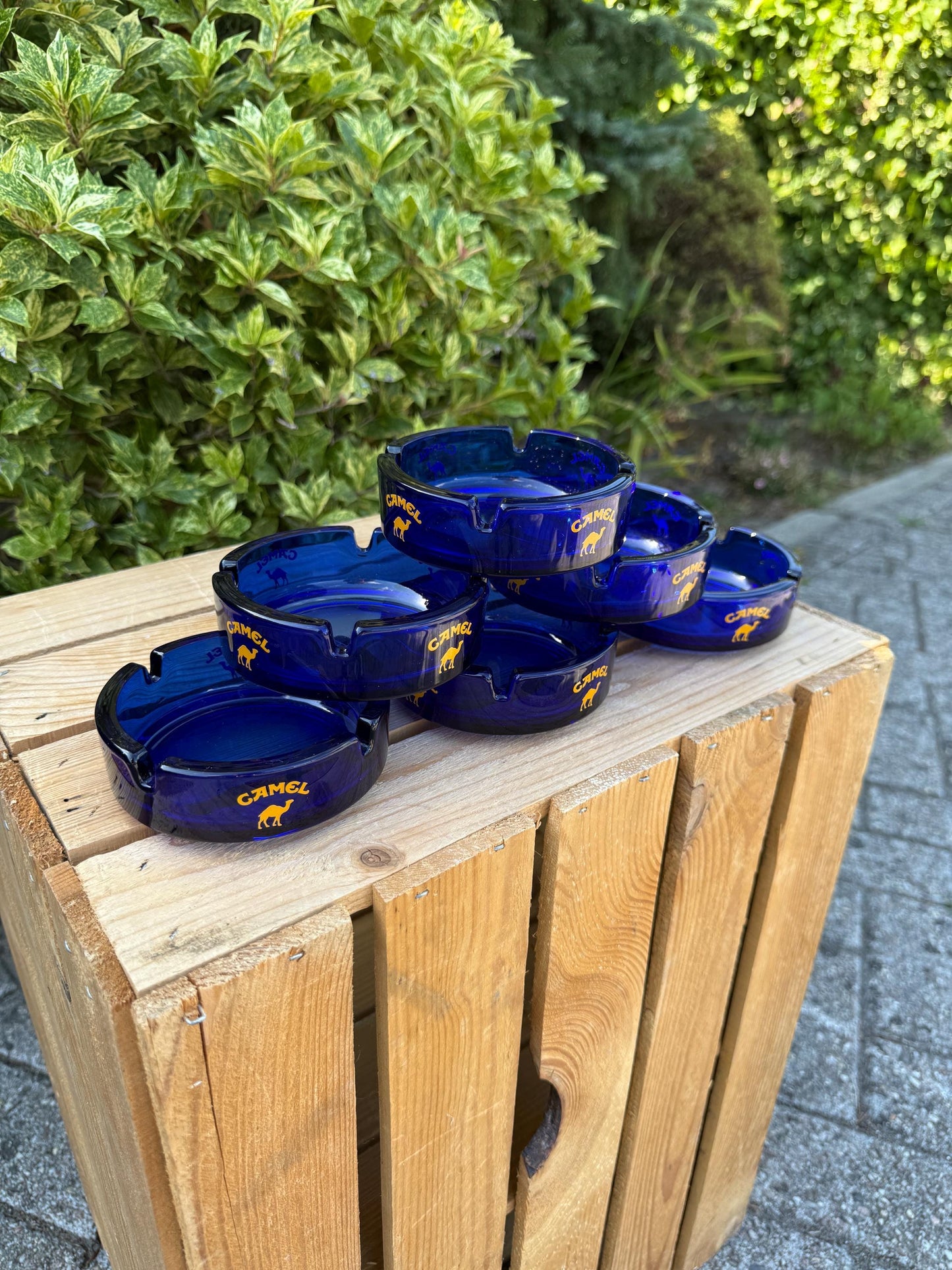 Vintage Blue Glass Camel Ashtray, French Advertising Ashtray, Made In France, Cigarette Cigar Tray, Vintage Barware Collectible