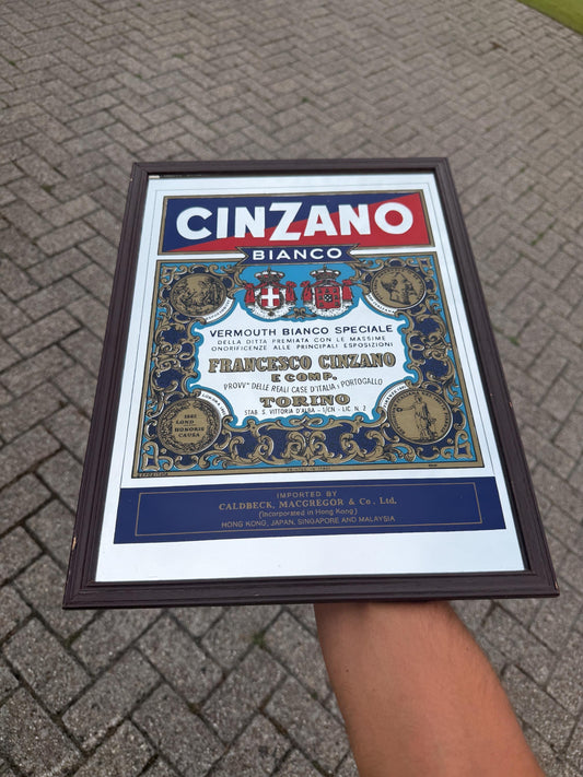 Vintage Cinzano Bianco Bar Mirror, Italian Glass Sign, Collectible Liquor Display, Retro Bar Advertising, Cocktail Bar Decor