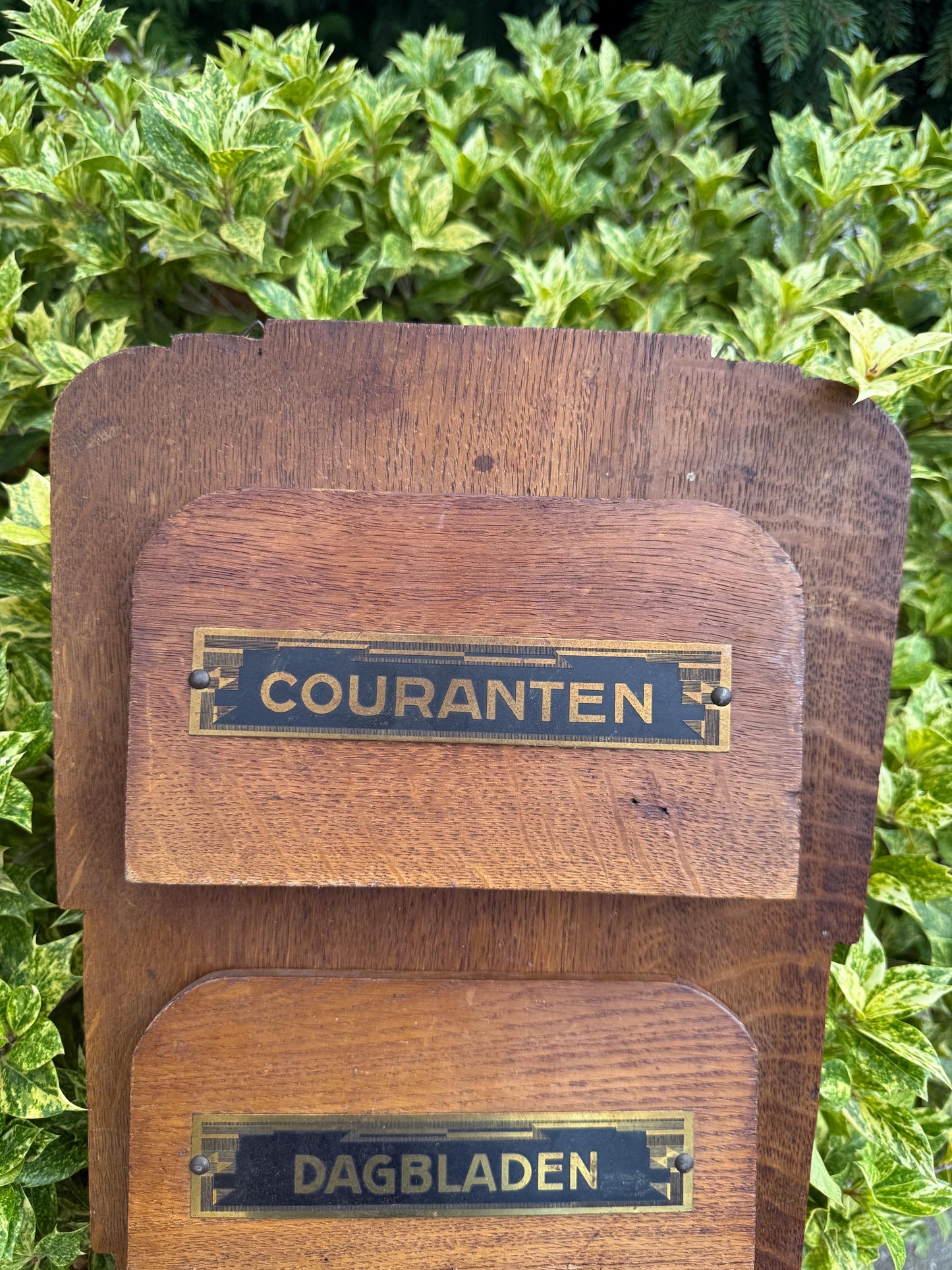 Vintage Wooden Wall Magazine Rack, Triple Compartment Lecture Holder, Amsterdamse School Style Newspaper Organizer, Dutch Design 1920s