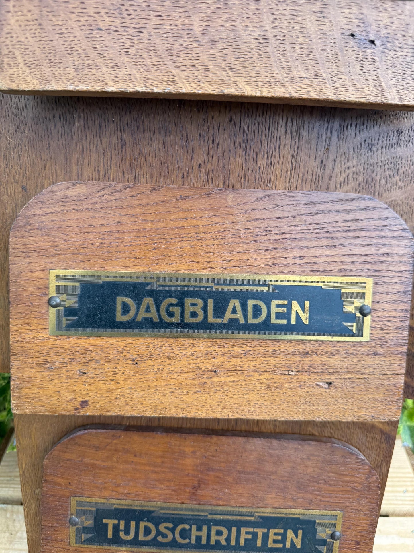 Vintage Wooden Wall Magazine Rack, Triple Compartment Lecture Holder, Amsterdamse School Style Newspaper Organizer, Dutch Design 1920s