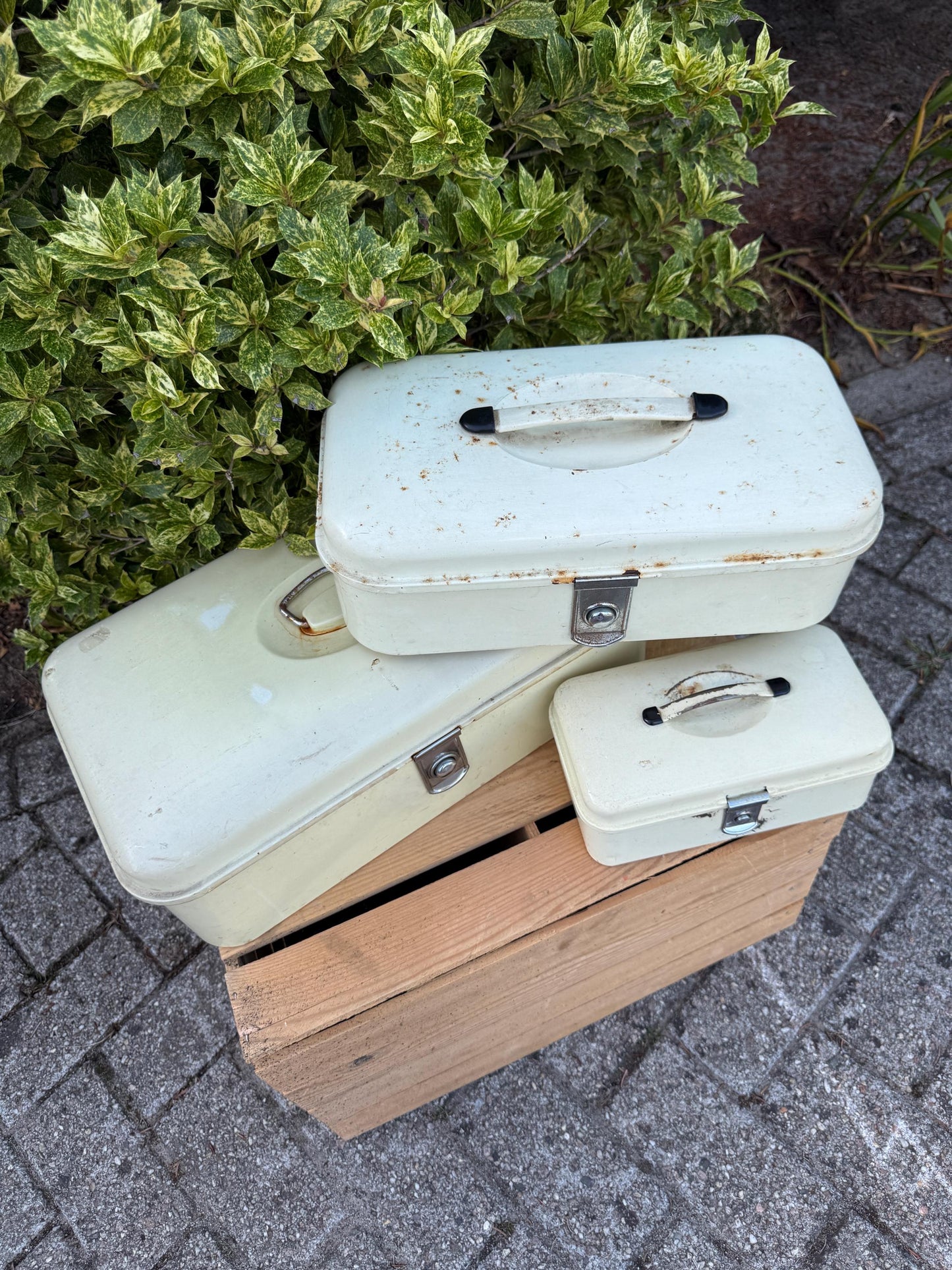 Vintage Brabantia Bread Box, White Metal Kitchen Storage With Lid And Handle, Industrial Worn Bread Bin Canister, Mid Century Container