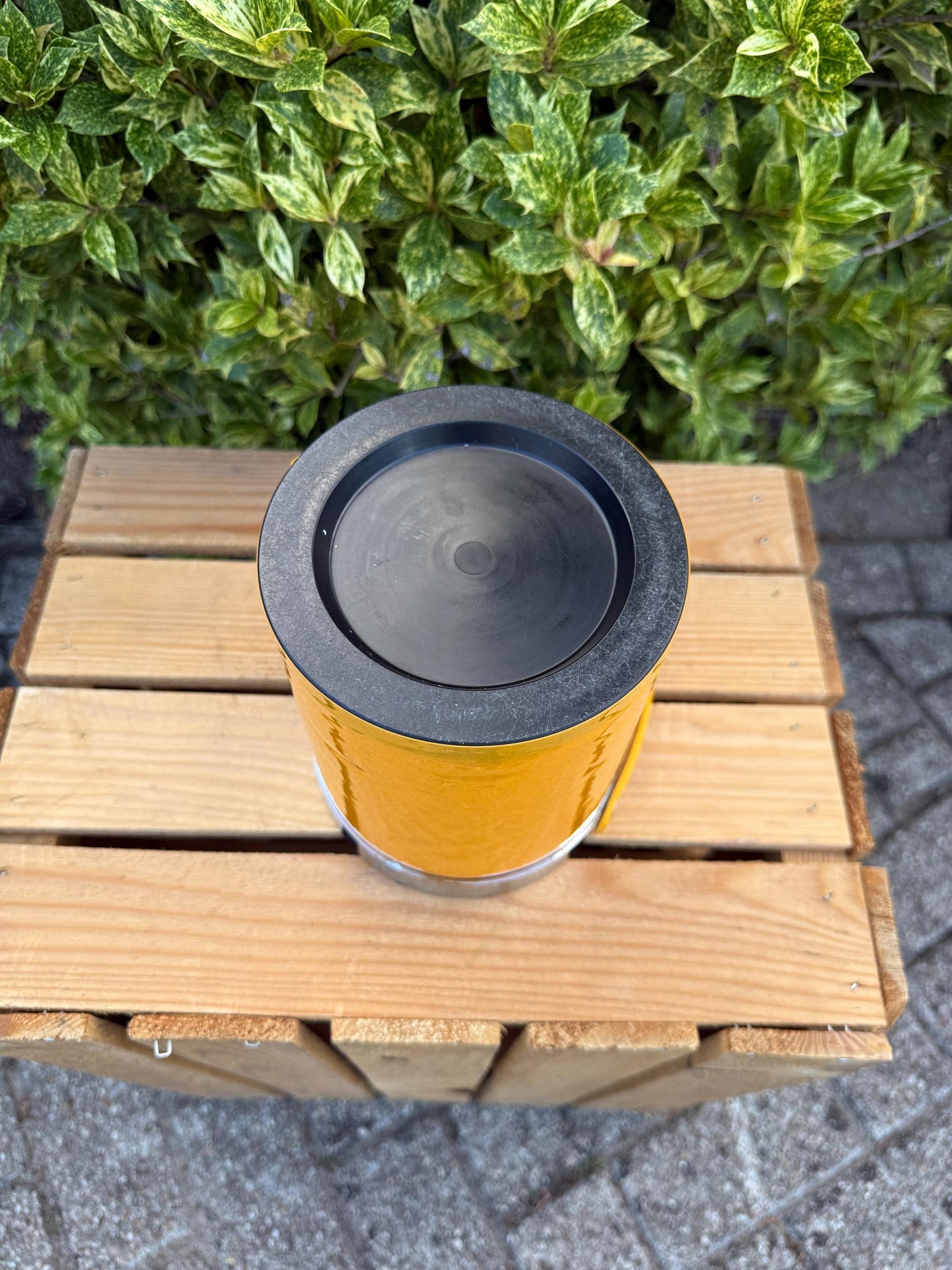 Small Vintage Yellow Ice Bucket With Handle, Red Interior Barware Container, Mid Century Drink Cooler, Retro Cocktail Party Bar Accessory