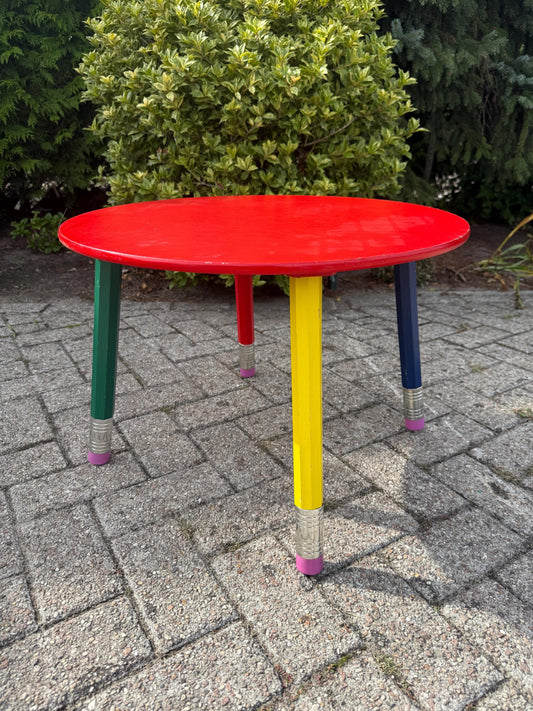 Vintage Wooden Pencil Table, Colorful Kids Desk Table, Mid Century Pop Art Style Furniture, 1980s Playroom Decor