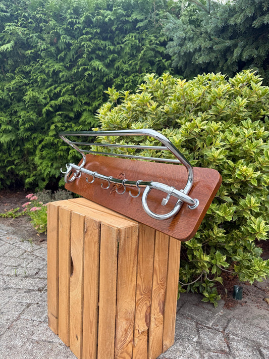 Vintage Wooden Wall Coat Rack with 7 Metal Hooks, Mid Century Hallway Organizer, Rustic Entryway Hanger, Retro Farmhouse Wall Storage