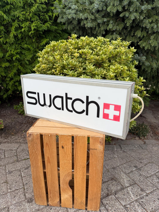 Vintage Swatch Light Box Sign, Double Sided Illuminated Advertising Display, Swiss Watch Store Decor, Collectible Lighted Sign
