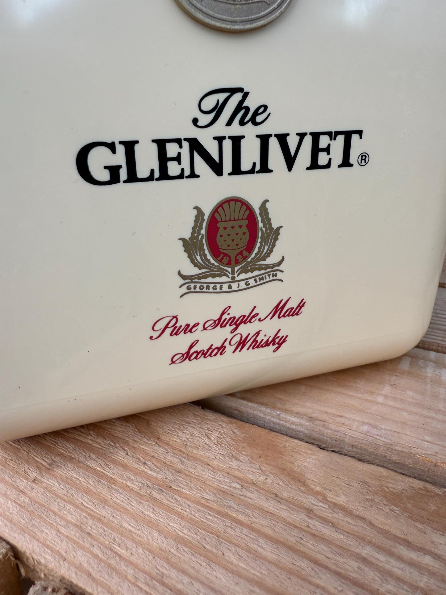 Vintage Glenlivet Ice Bucket, Whisky Barware, 1980s Cream Plastic Cooler with Medallion Logo, Scotch Advertising Collectible