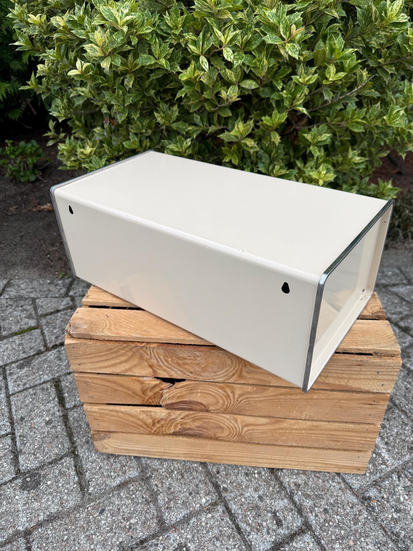 Vintage Brabantia Bread Box, Mid Century Metal Kitchen Storage, Brown And White Front Flap Breadbin, Dutch Design Food Container