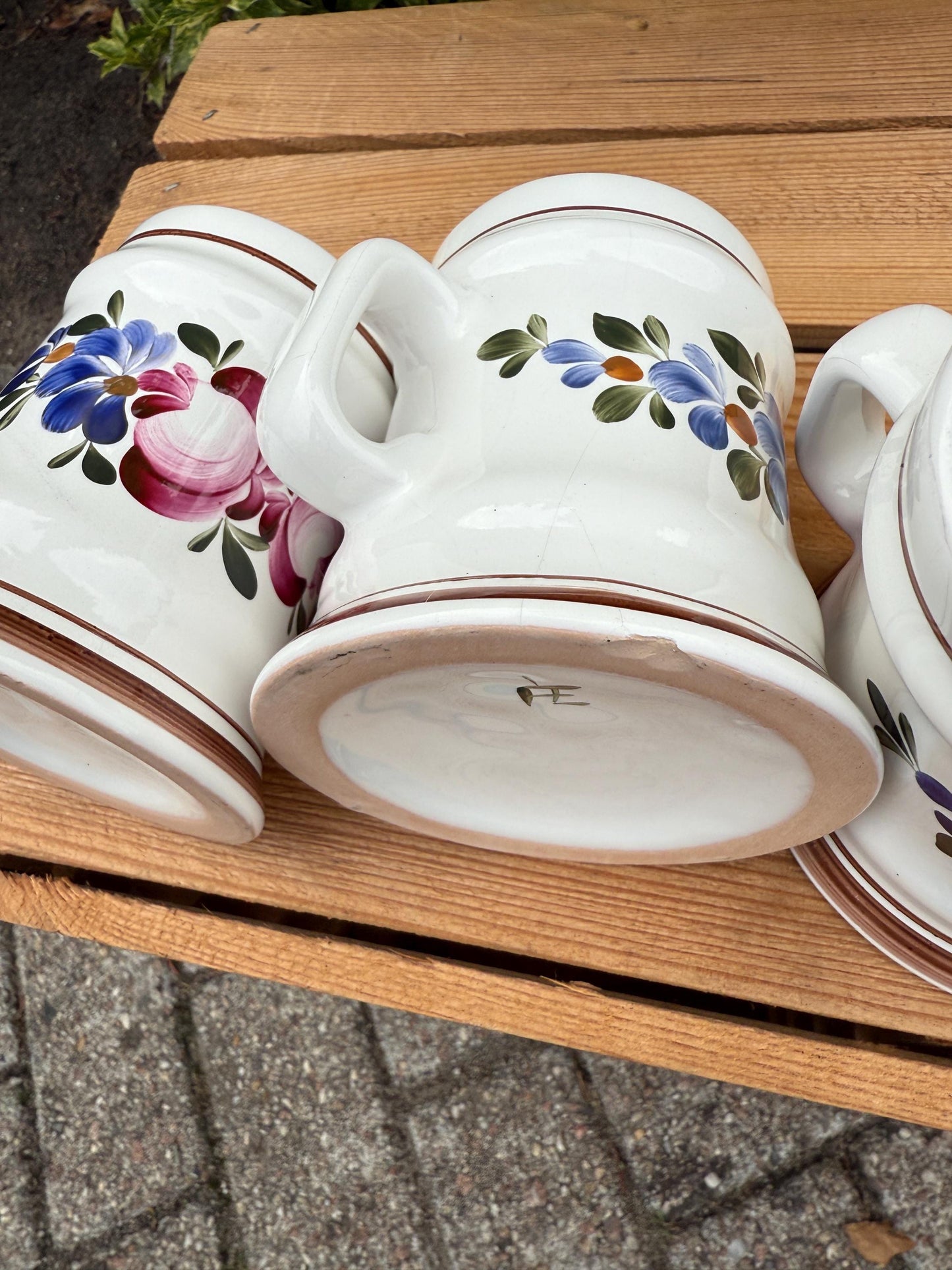 Set Of 5 Vintage German Beer Steins, Hand Painted Ceramic Tankards, Floral Pattern Mugs With Handles, Collectible Beer Mugs