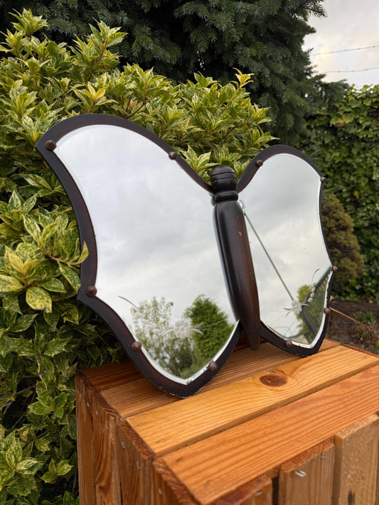 Mid Century Butterfly Mirror, Wooden Wall Mirror, Art Deco Design, Art Nouveau Style, Vintage Flower Shaped Mirror