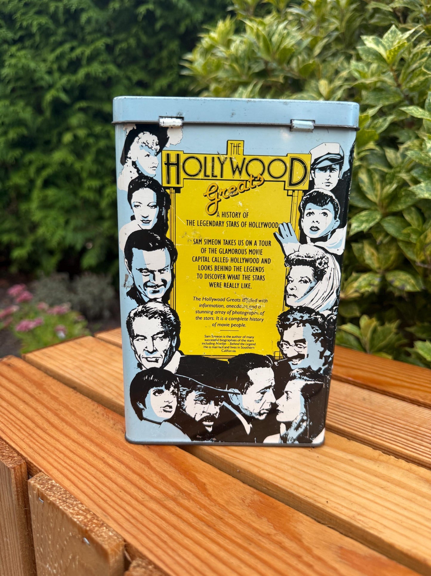 Vintage Hollywood Greats Tin, Sam Simeon Movie Stars Storage Box, Small Metal Collectible Container, Classic Film Memorabilia