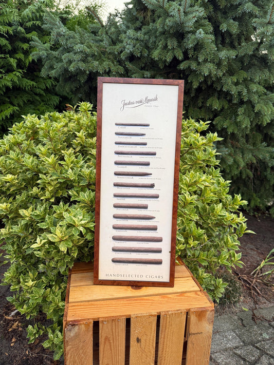 Rare Vintage Justus Van Maurik Cigar Display, Dutch Tobacco Shop Advertising Sign, Wooden Frame Cigar Menu Board, Collectible Bar Decor