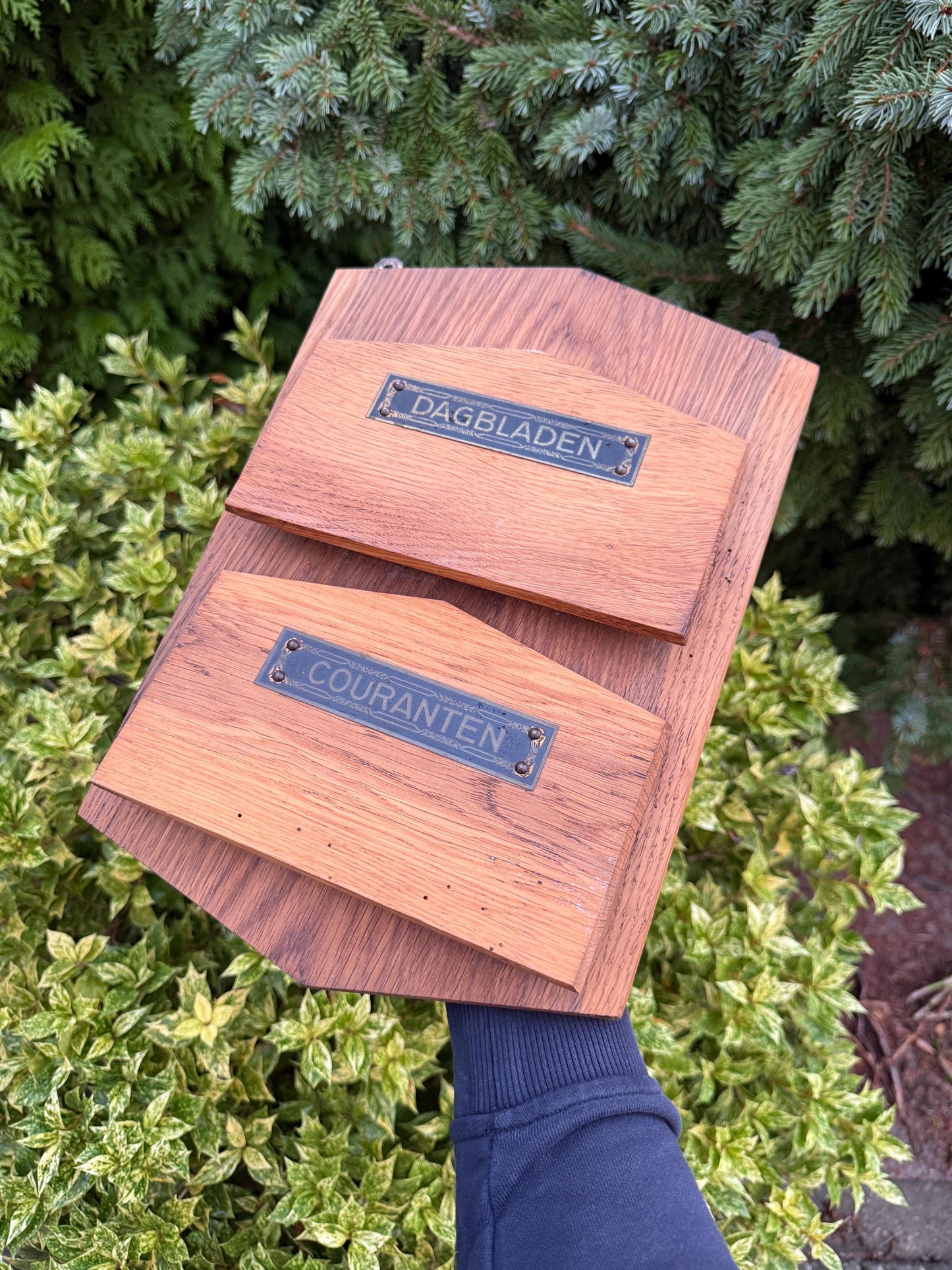 Vintage Wooden Newspaper Rack, Wall Mounted Magazine Holder, Dutch Dagbladen Couranten Organizer, Rustic Wood Storage, Fixer Upper Project