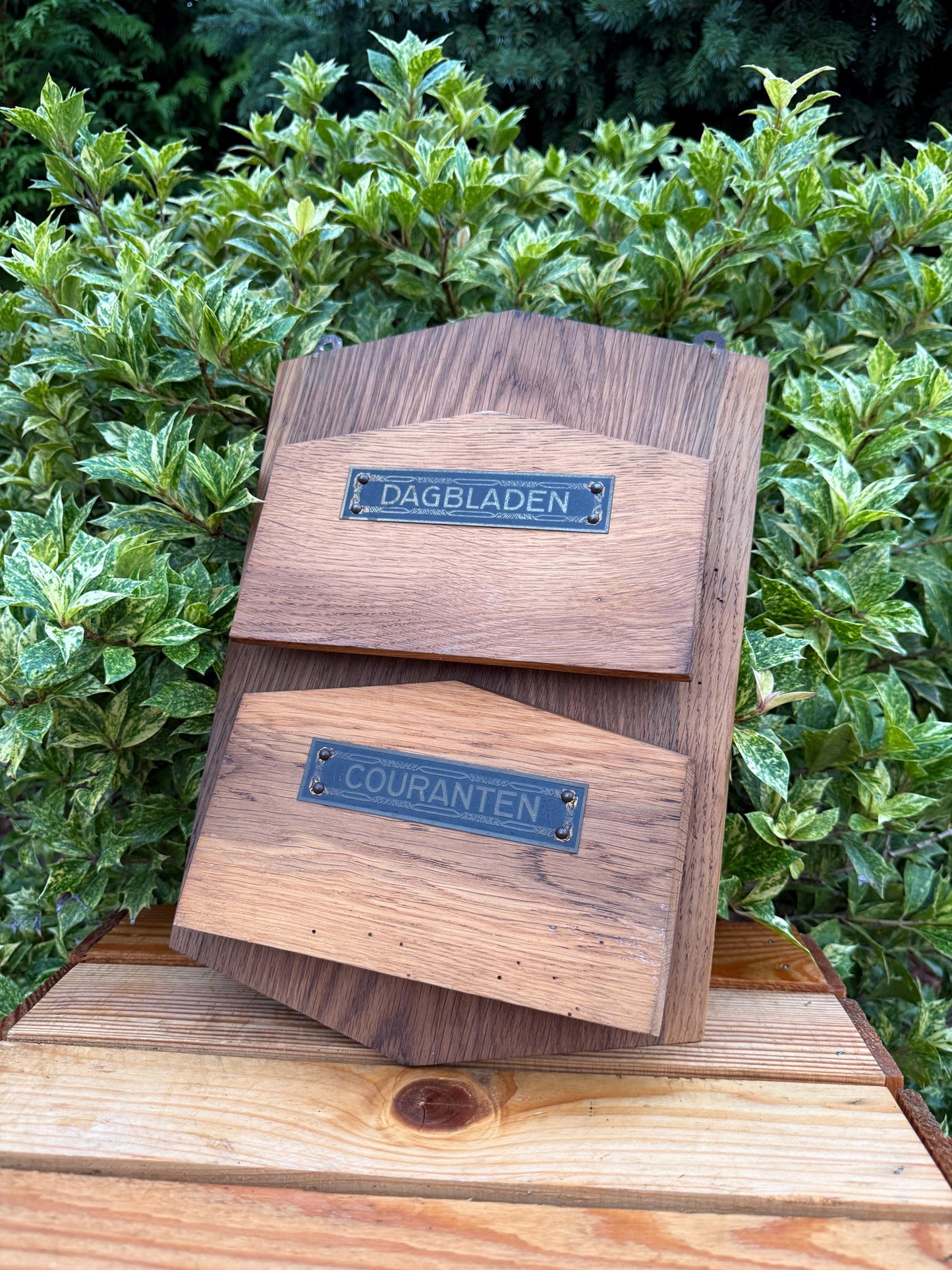 Vintage Wooden Newspaper Rack, Wall Mounted Magazine Holder, Dutch Dagbladen Couranten Organizer, Rustic Wood Storage, Fixer Upper Project