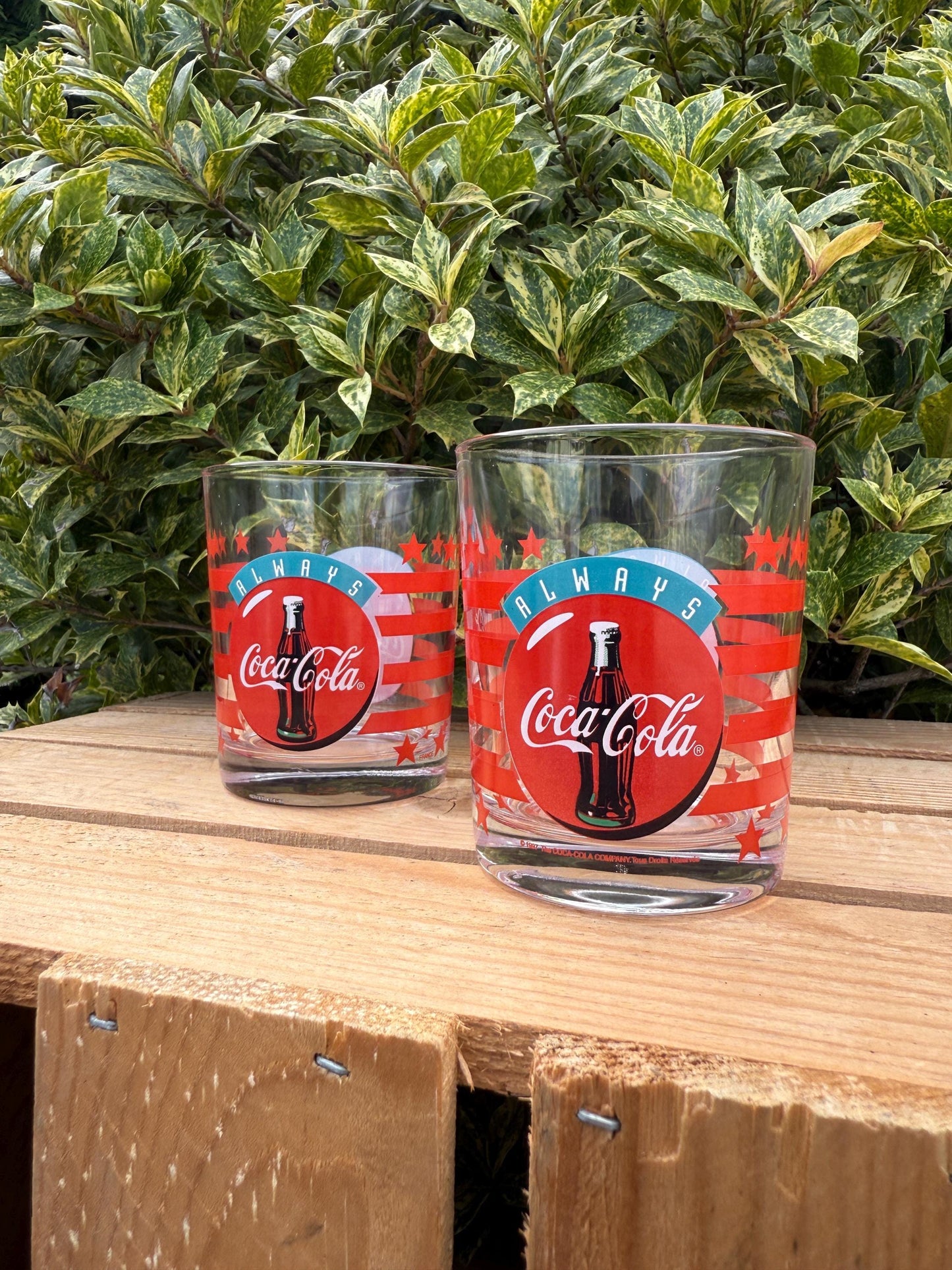 Vintage Coca-Cola Glass, 1990s Always Coca-Cola Design, Red Stars Soda Glass, Collectible Coke Glassware, Retro Drinking Glass