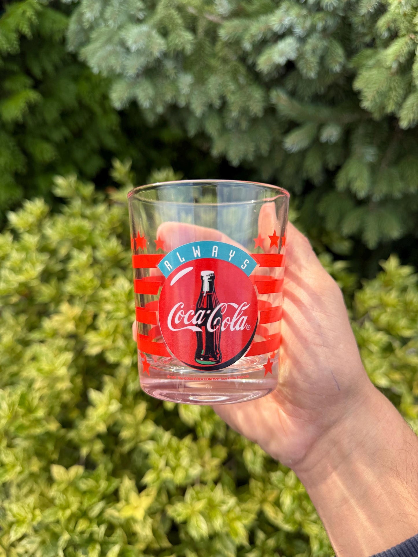 Vintage Coca-Cola Glass, 1990s Always Coca-Cola Design, Red Stars Soda Glass, Collectible Coke Glassware, Retro Drinking Glass