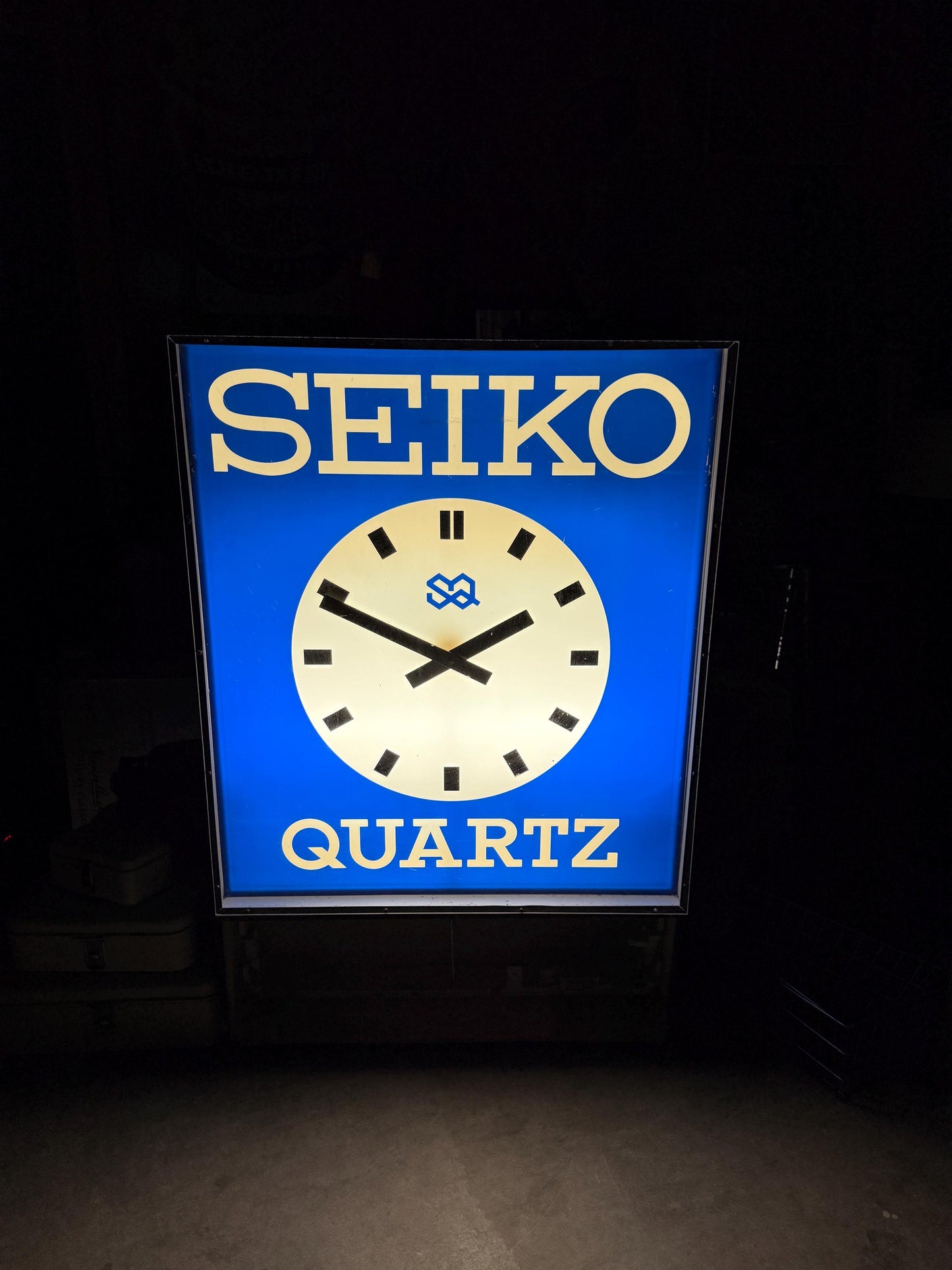Rare Vintage Seiko Quartz Light Box Sign, Large Illuminated Store Advertising Sign, Outdoor Seiko Clock Display, 1970s Japan Electric Sign