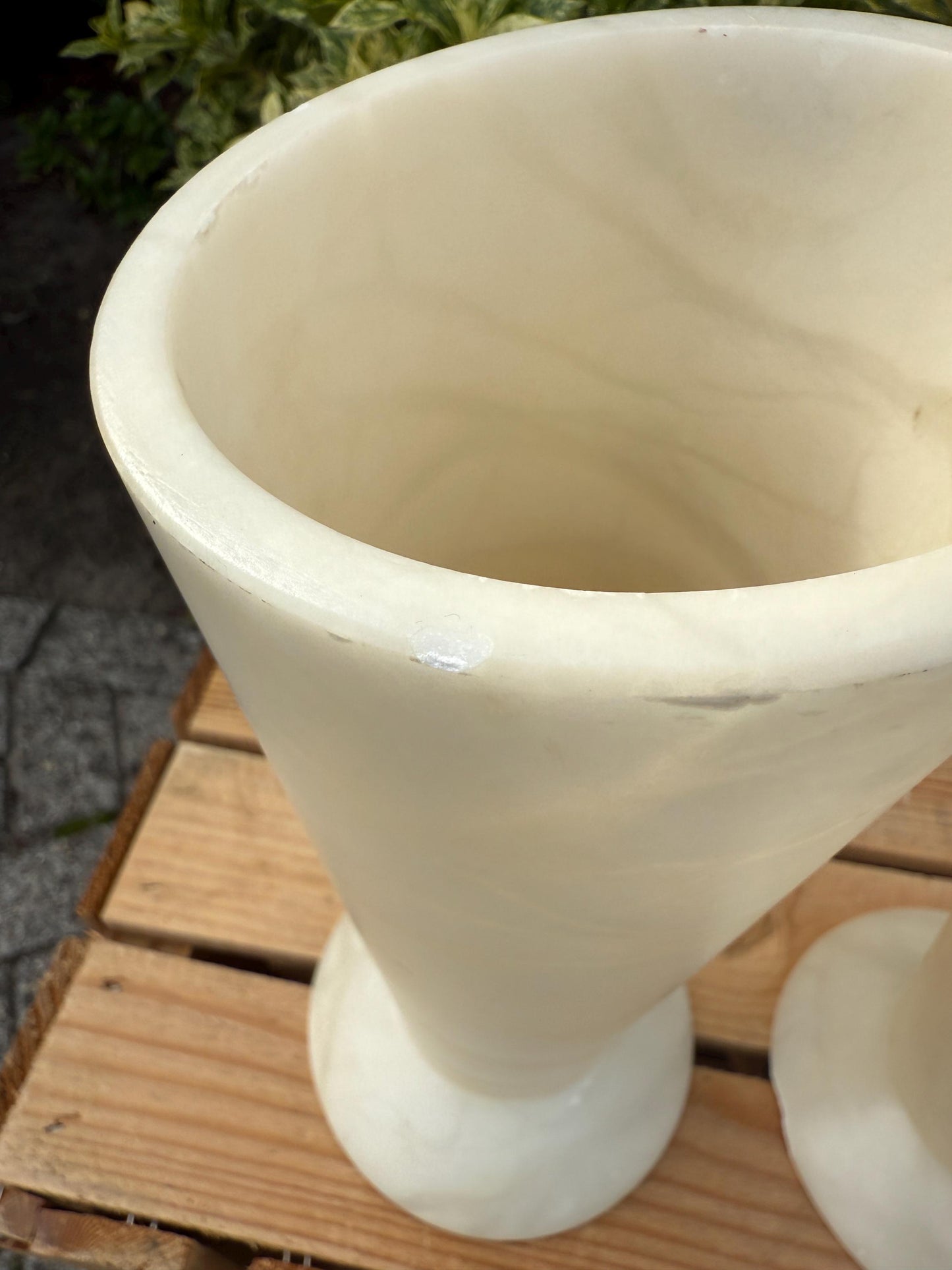 Vintage Belgian Marble Stone Lamp Set, Heavy Solid Pair, Mid Century Modern Lighting, White Stone Lamps with Imperfections