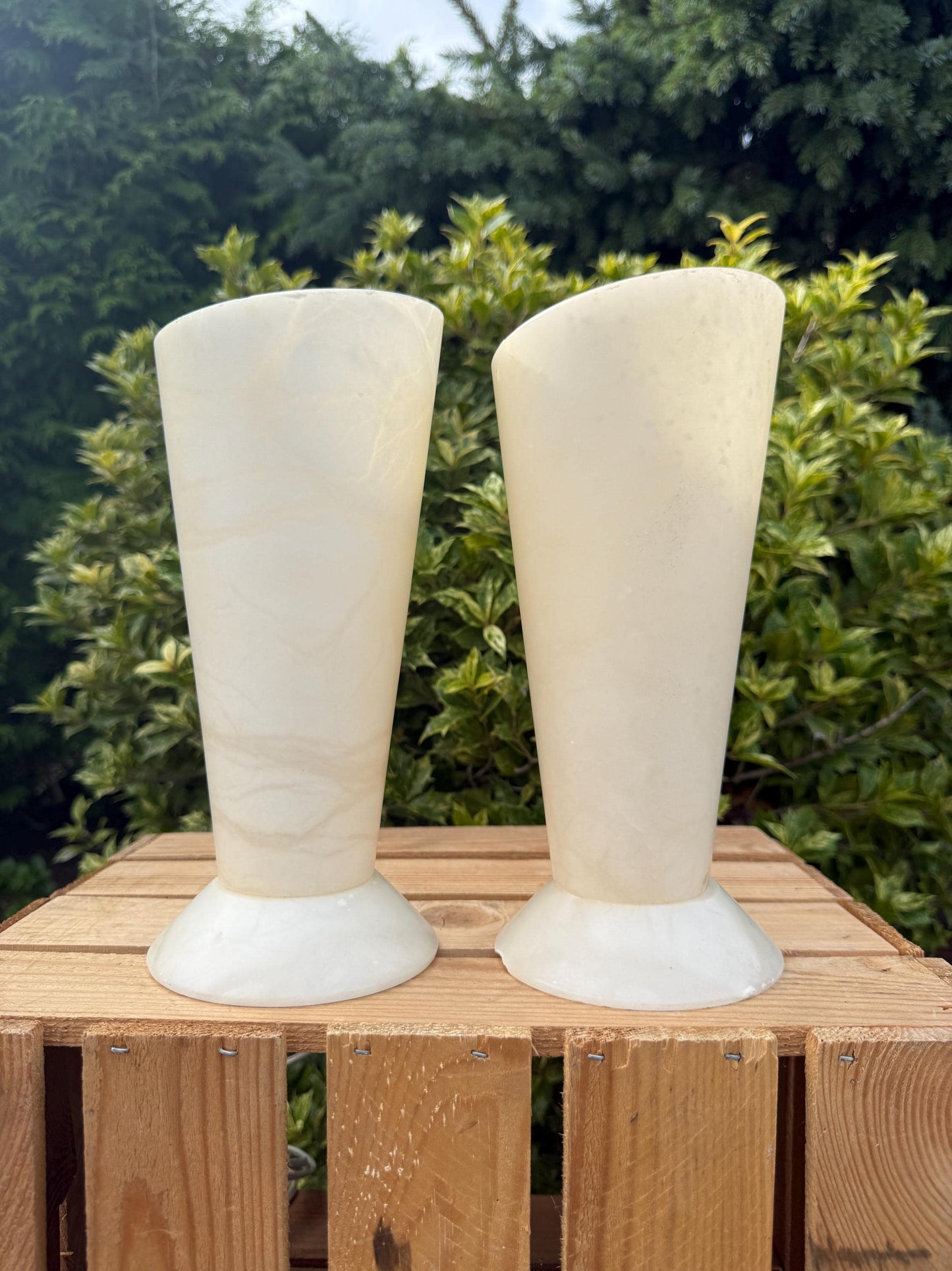 Vintage Belgian Marble Stone Lamp Set, Heavy Solid Pair, Mid Century Modern Lighting, White Stone Lamps with Imperfections