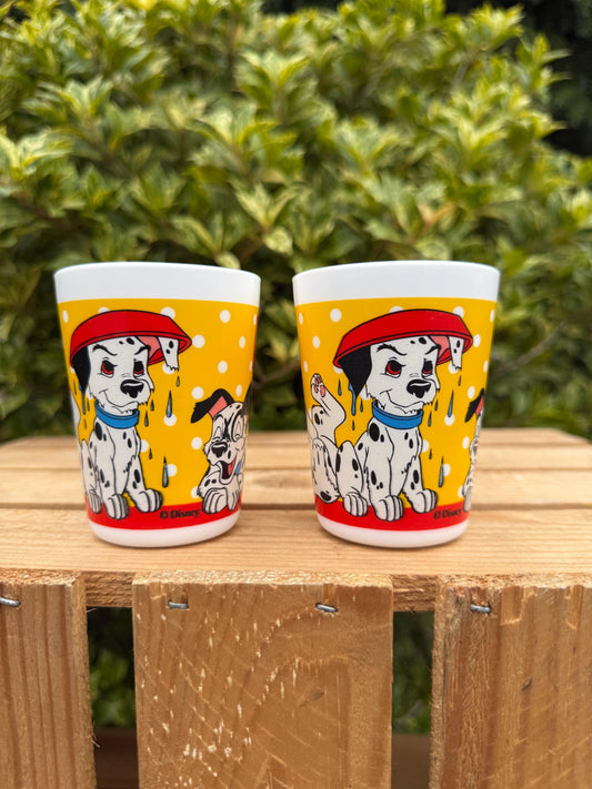 Vintage Disney 101 Dalmatians Opal Glass Cup Set, Collectible Cartoon Drinkware, Rare Opaque Glass Tumblers, 90s Disney Gift Idea