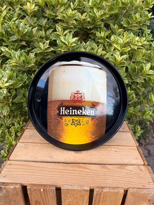 Vintage Heineken Metal Serving Tray, Beer Advertising Tray, Round Barware Collectible, Brewery Drinkware, Pub Decor, Man Cave Accessory