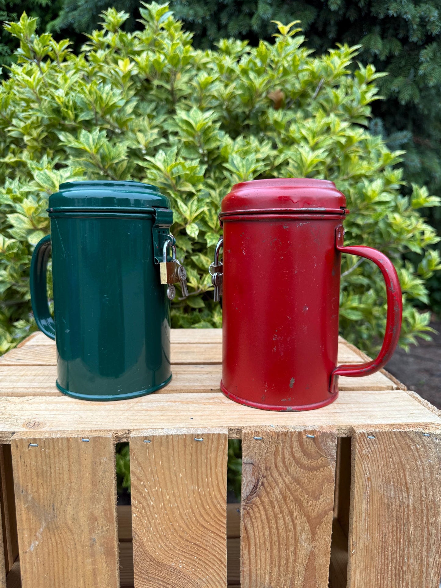 Vintage Metal Donation Box, Charity Collection Tin With Handle, Lock And Key, Dutch Fundraising Canister, 1960s Good Cause Container