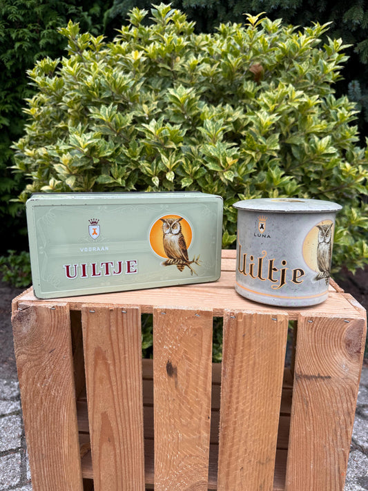 Vintage Uiltje Cigar Tins, Dutch Tobacco Storage Boxes, Metal Uiltje Cigars Containers, Collectible Owl Print Tins, Luna Vooraan Holland