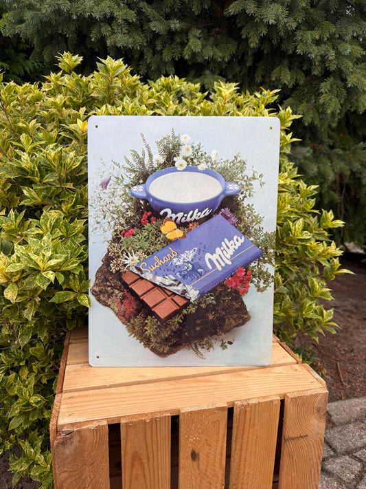 Vintage Milka Metal Sign, Suchard Advertising Tin Plate, Swiss Chocolate Wall Sign, Collectible Milka Decor From Switzerland