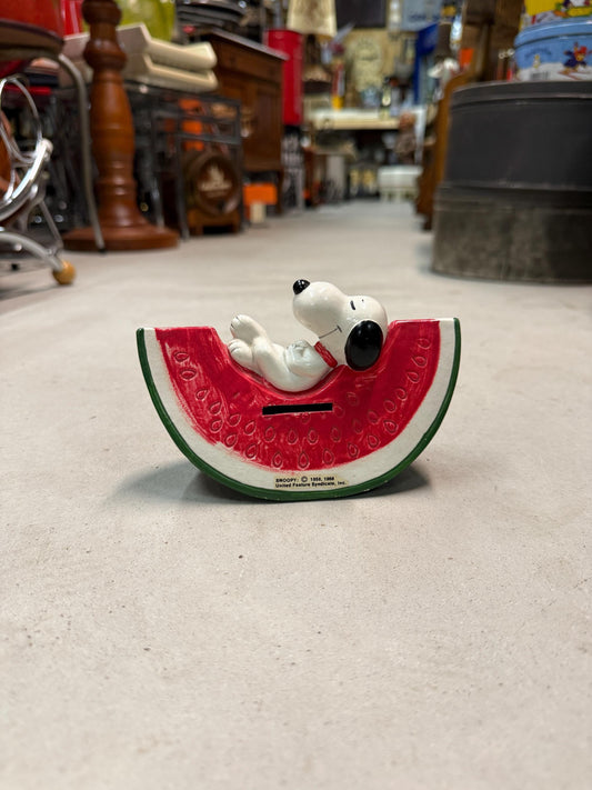 Vintage Snoopy Money Bank, Peanuts Watermelon Coin Bank, Snoopy Collectible Piggy Bank, Peanuts Memorabilia, Cartoon Pop Culture Decor