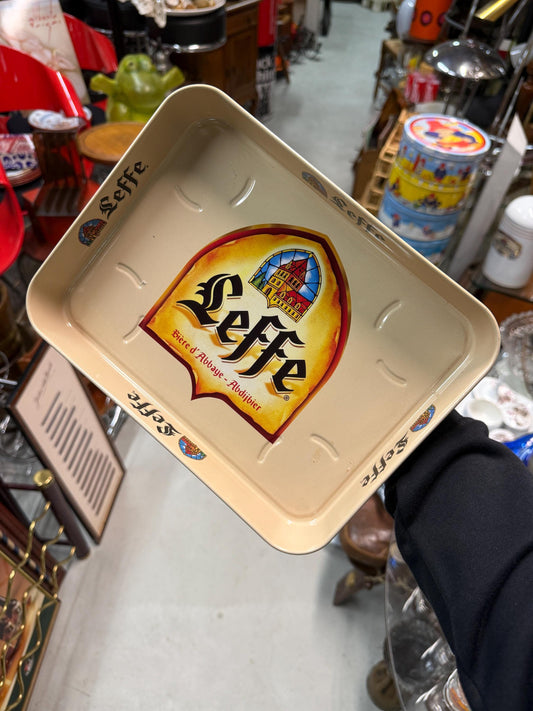 Vintage Leffe Beer Tray, Belgian Brewery Metal Serving Tray, Abbey Beer Advertising Barware, Collectible Brewery Tray, Belgian Beer Decor