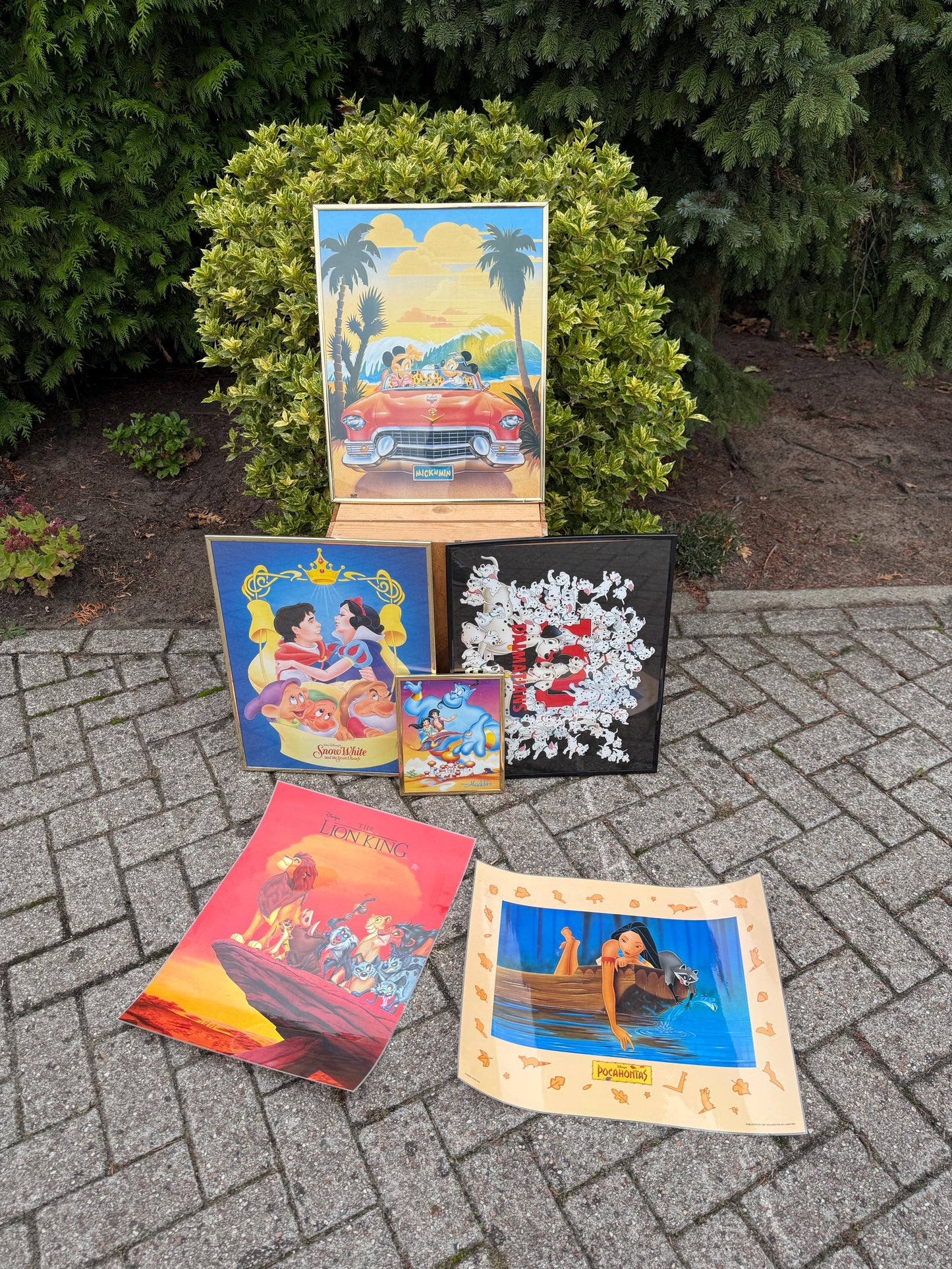 Vintage Disney Movie Poster 1990s  The Lion King, Aladdin, Pocahontas, Snow White, Goofy, 101 Dalmatians Collectible Wall Art Print