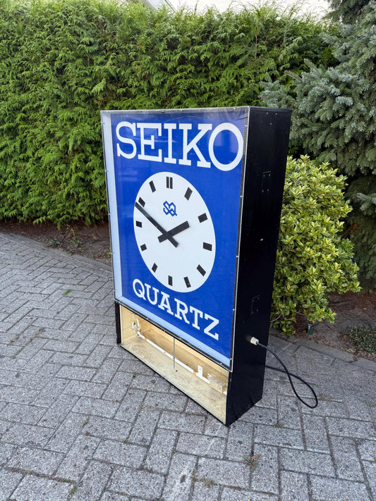 Rare Vintage Seiko Quartz Light Box Sign, Large Illuminated Store Advertising Sign, Outdoor Seiko Clock Display, 1970s Japan Electric Sign