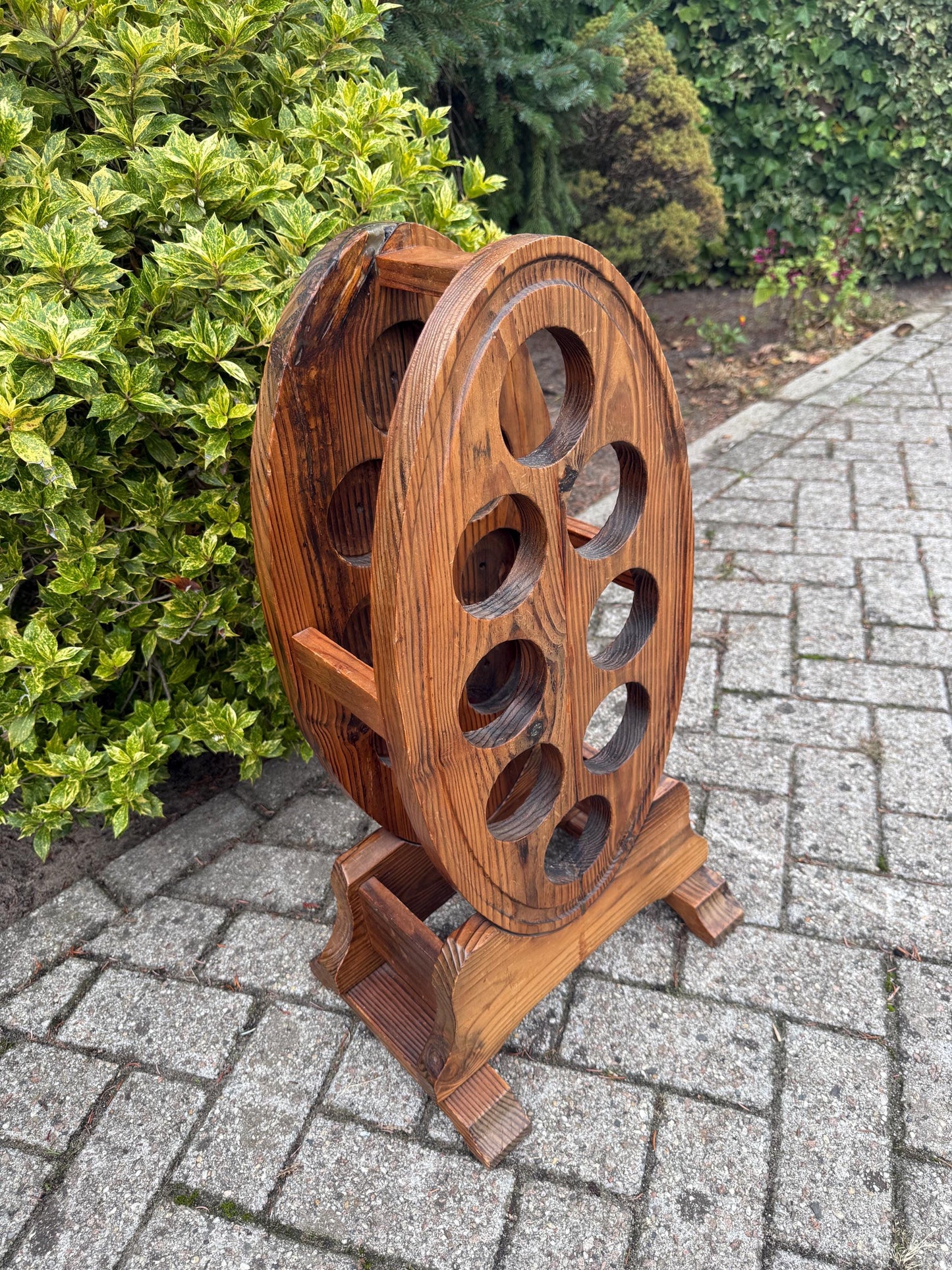 Vintage Restored Wooden Wine Rack, 8 Bottle Holder, Large Handcrafted Wood Wine Storage Stand, Rustic Wine Display Rack