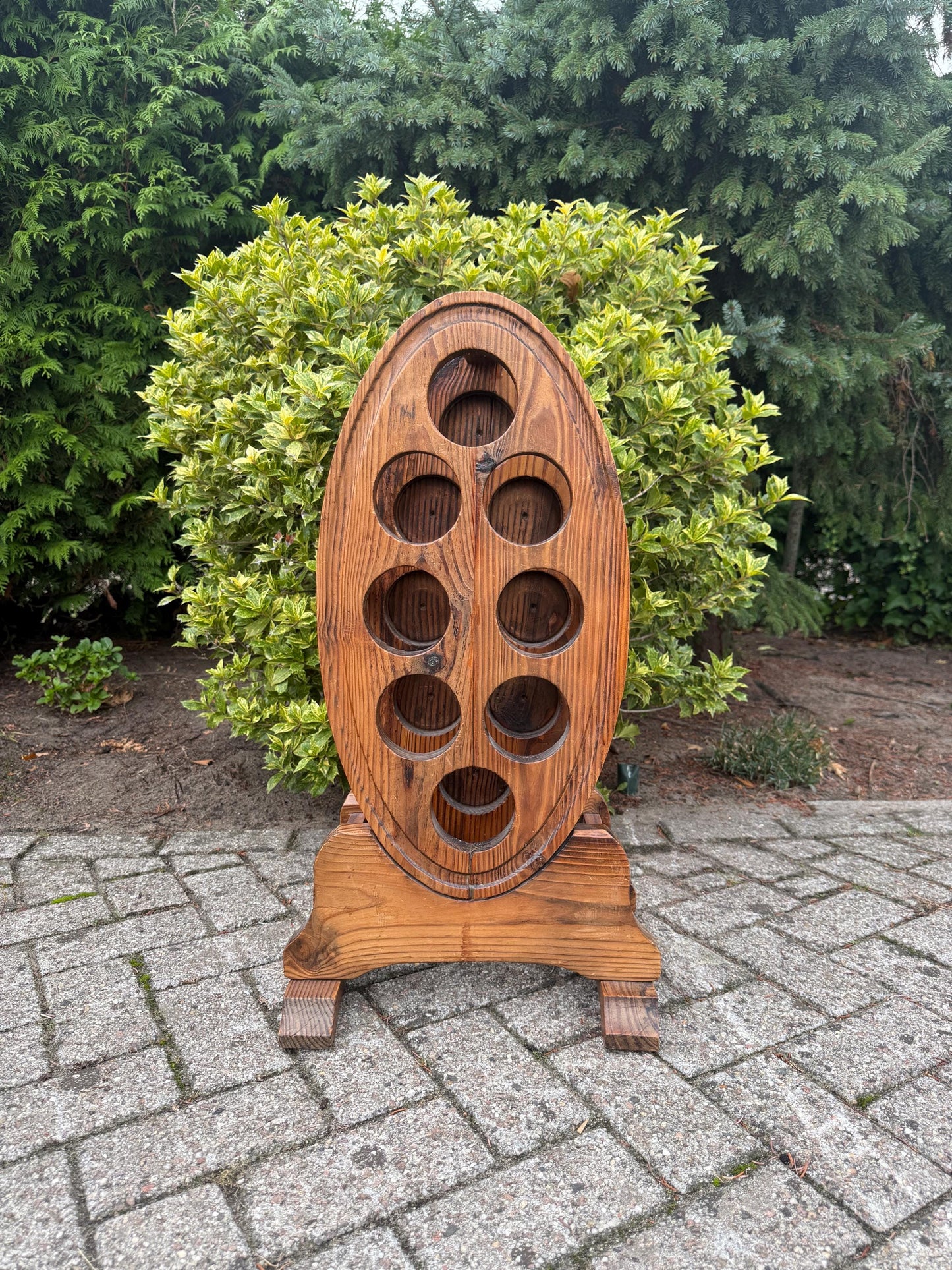 Vintage Restored Wooden Wine Rack, 8 Bottle Holder, Large Handcrafted Wood Wine Storage Stand, Rustic Wine Display Rack