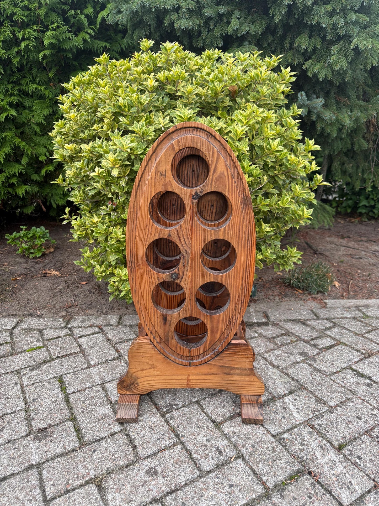 Vintage Restored Wooden Wine Rack, 8 Bottle Holder, Large Handcrafted Wood Wine Storage Stand, Rustic Wine Display Rack