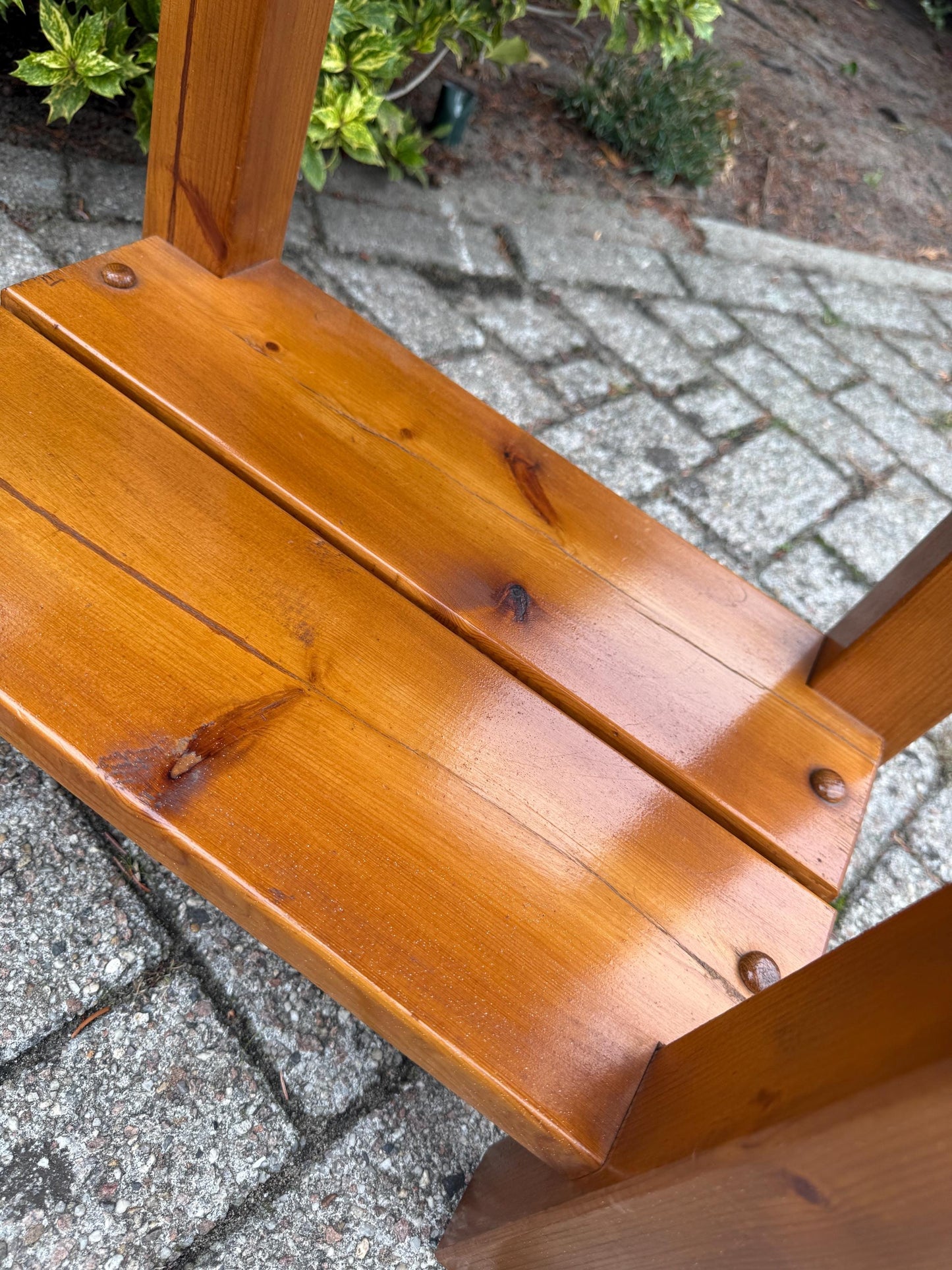 Vintage Solid Pine Two-Tier Side Table, Robust Brutalist Wood Accent Table With Lower Shelf, Rustic Handmade Small End Table