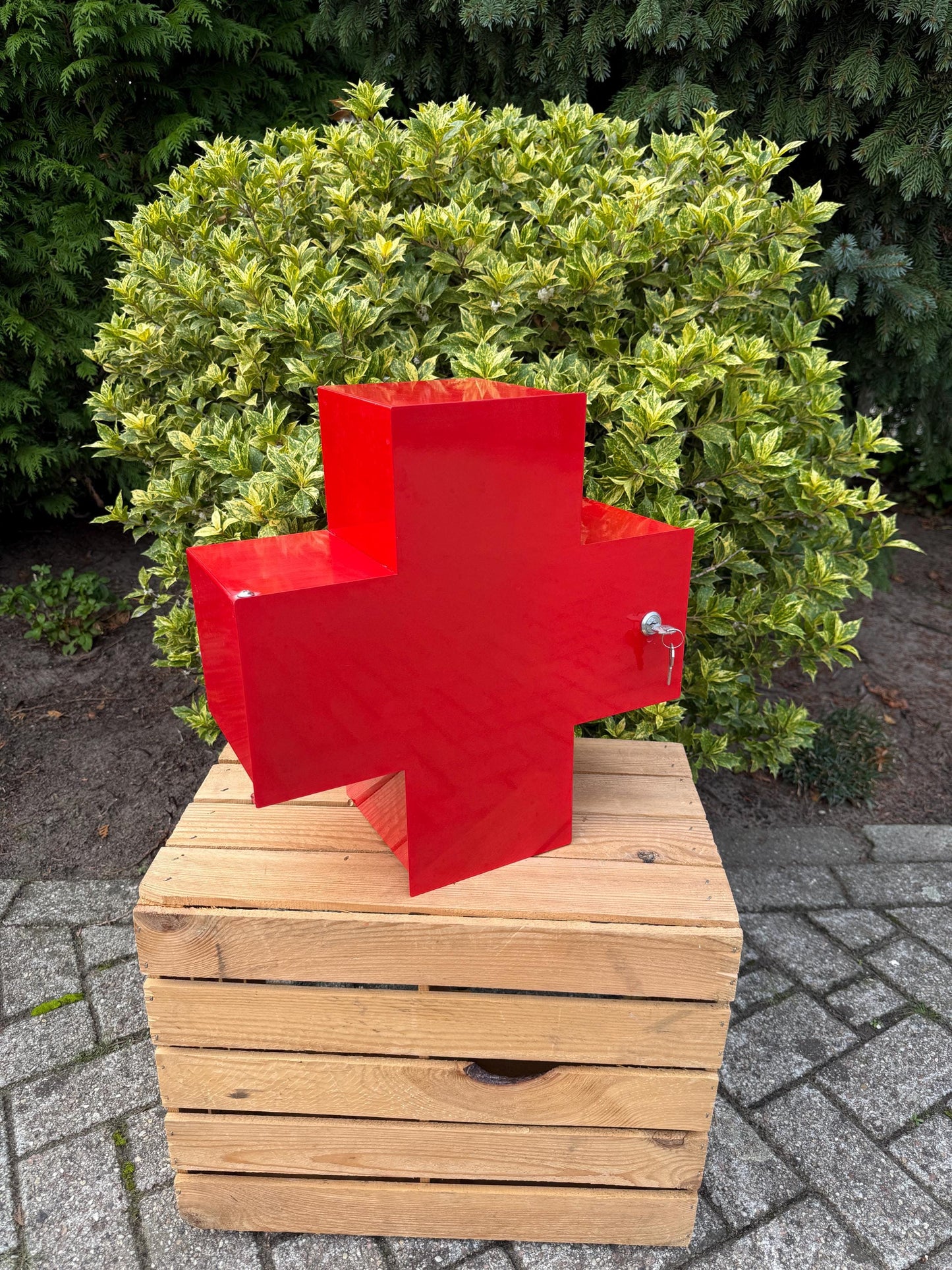 Vintage Red Cross Medicine Cabinet, Metal First Aid Box, Wall Mount Storage, Industrial Medical Cabinet, Bathroom Organizer, Apothecary Deco