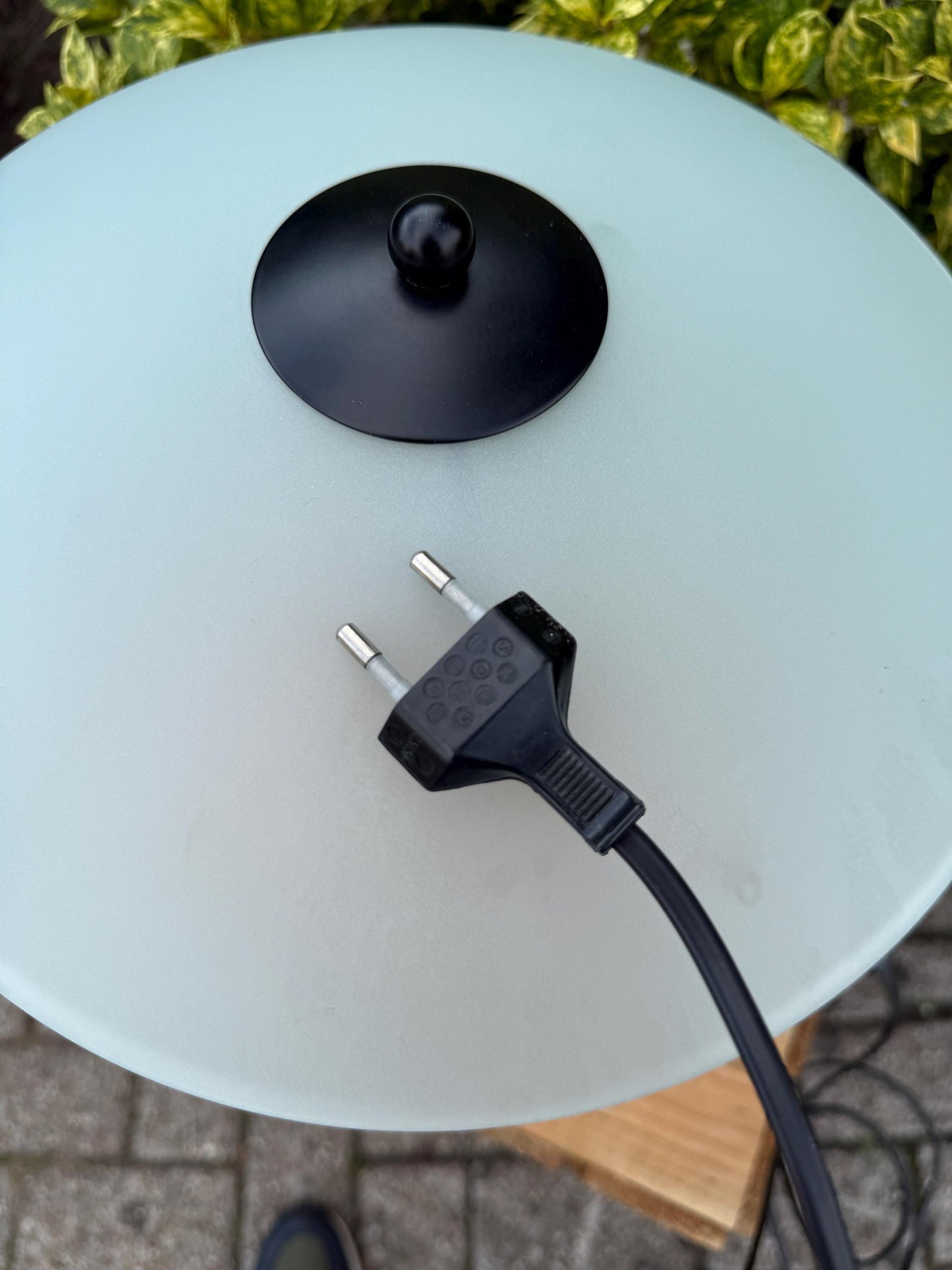 Vintage Massive Belgium Table Lamp, Postmodern Desk Light, Teak Wood Base, Frosted Glass Shade, 1980s Lighting Design