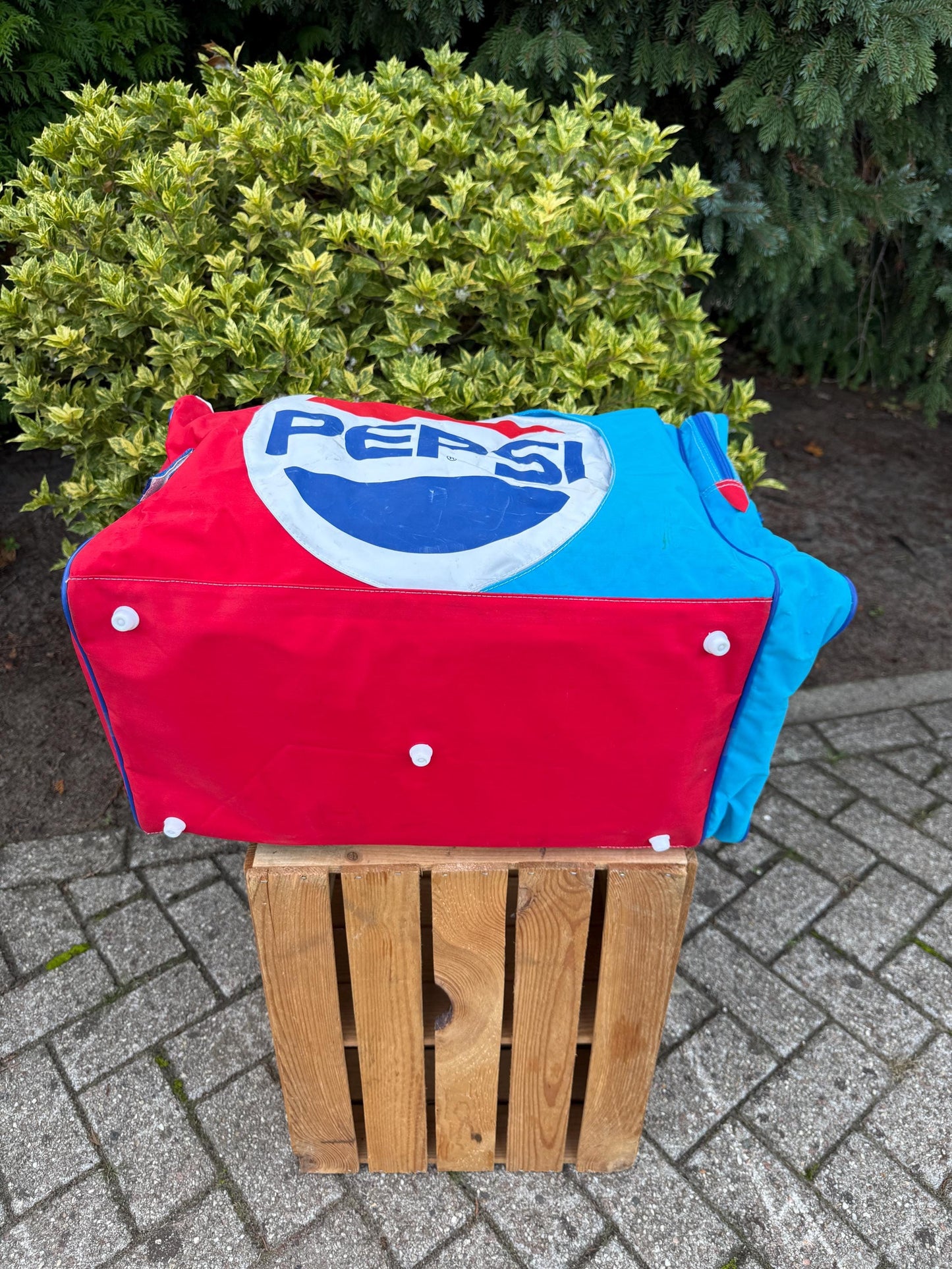 Vintage Pepsi Duffel Bag, 1980s Sports Travel Bag, Red Blue White Logo Design, Collectible Soft Luggage, Retro Advertising Memorabilia