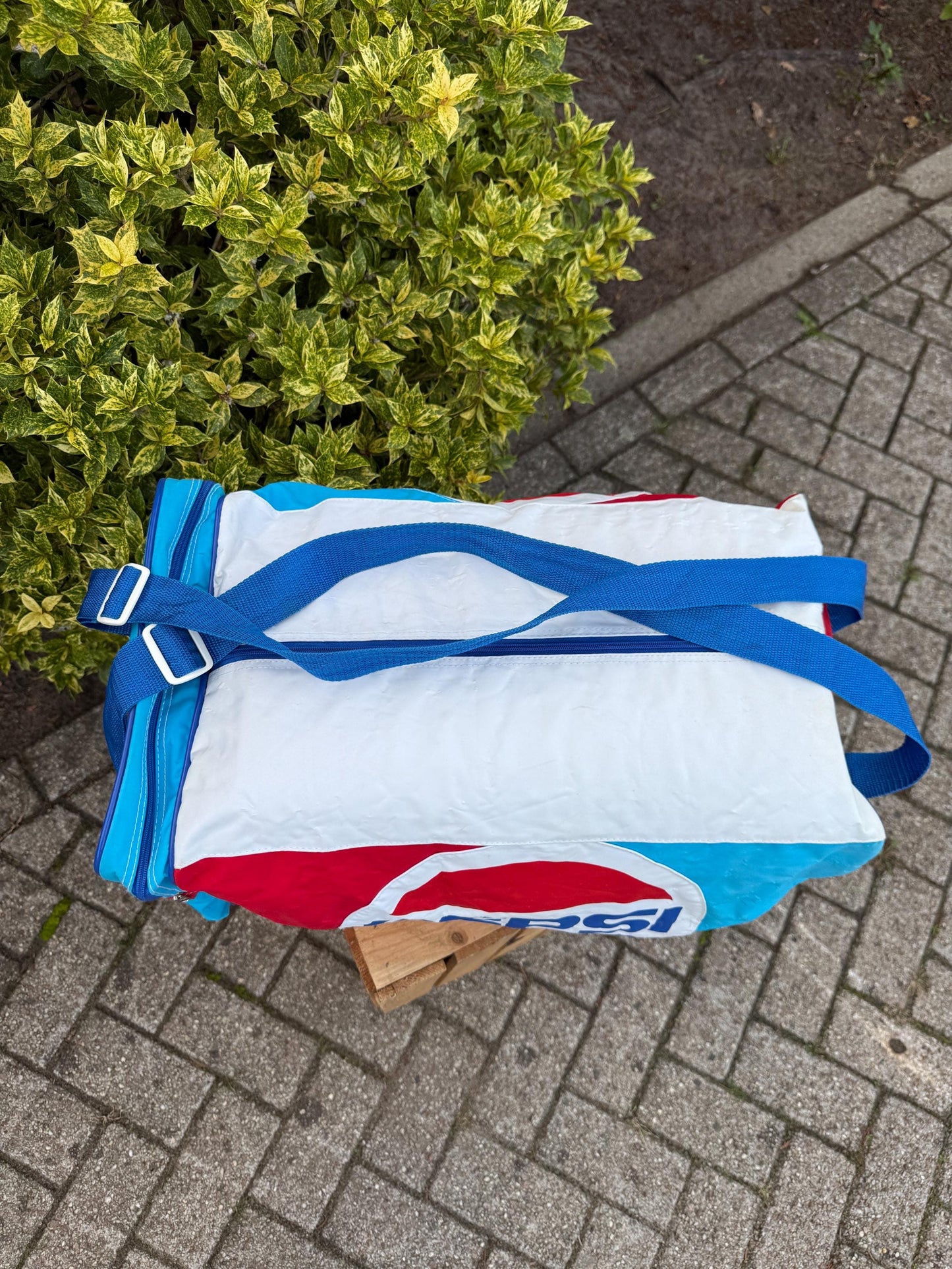 Vintage Pepsi Duffel Bag, 1980s Sports Travel Bag, Red Blue White Logo Design, Collectible Soft Luggage, Retro Advertising Memorabilia
